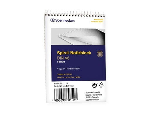 [90257936 1398770] Soennecken Spiralblock A6, 50 Blätter, kariert