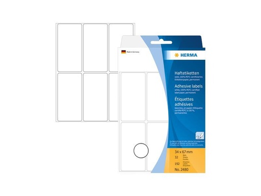 [90258604 1397045] HERMA Universal-Etiketten 3.4 x 6.7 cm, 192 Etiketten