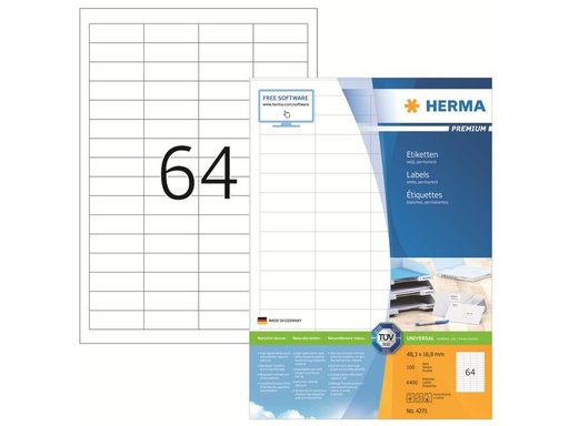 [90258670 1397055] HERMA Universal-Etiketten Premium, 4.83 x 1.69 cm, 6400 Etiketten