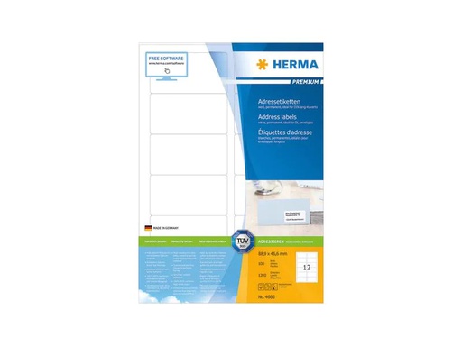 [90258873 1397088] HERMA Universal-Etiketten Premium, 8.89 x 4.66 cm, 1200 Etiketten