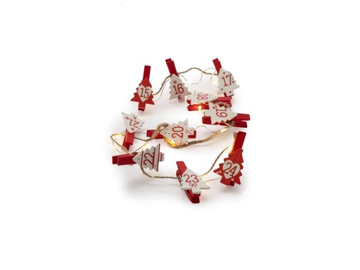 [90259707 1363576] STT Adventskalender Clips Christmas Trees, 25 LEDs, 1.8 m, Rot