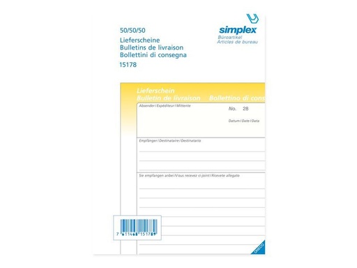 [90259773 1399575] Simplex Durchschreibebuch A5 50 x 3 Blatt, Lieferschein-Buch