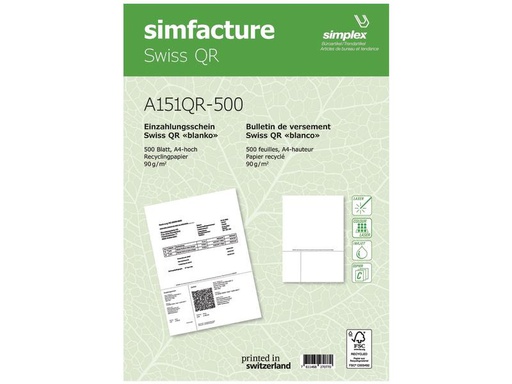 [90259841 1399572] Simplex Einzahlungsschein Simfacture Swiss QR Recycling 500 Blatt