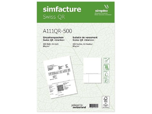 [90259903 1399566] Simplex Einzahlungsschein Simfacture Swiss QR 500 Blatt, Weiss