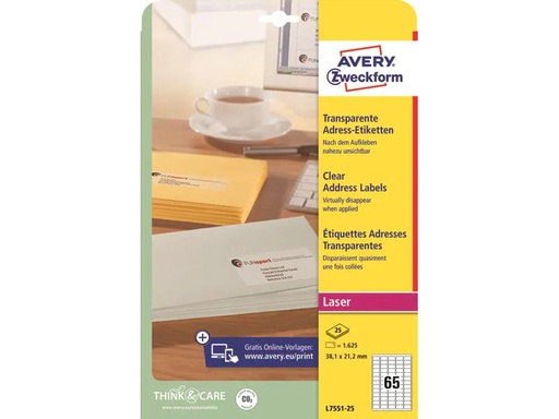 [90259990 1455828] Avery Zweckform Adressetiketten 38.1 x 21.2 mm, 25 Blatt