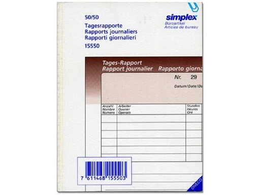 [90260685 1399549] Simplex Durchschreibebuch A6 50 x 2 Blatt Tages-Rapport