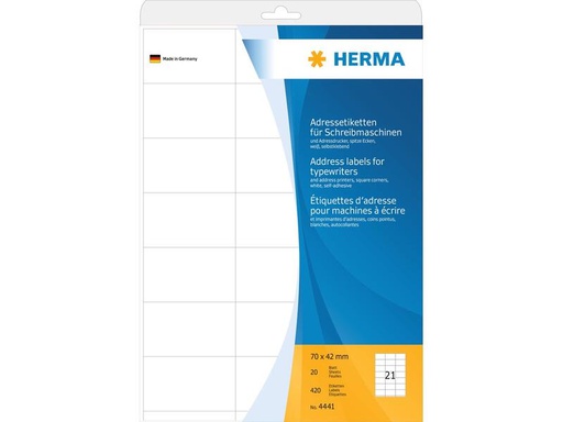 [90260788 1456972] HERMA Universal-Etiketten 70 x 42.3 mm, 20 Blatt