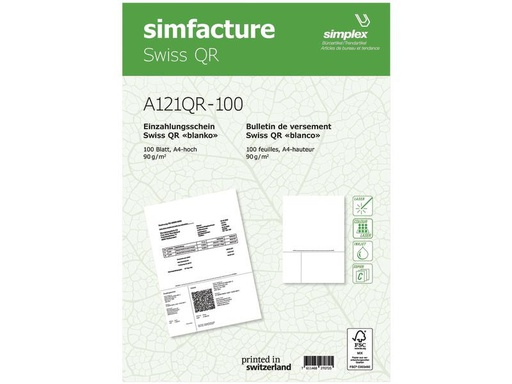 [90260886 1399569] Simplex Einzahlungsschein Simfacture Swiss QR 500 Blatt, Weiss