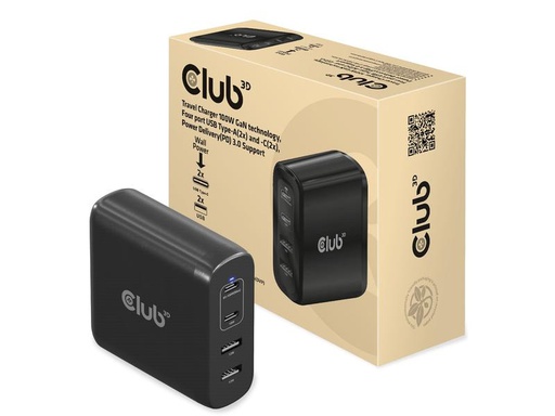 [90261777 1448035] Club 3D USB-Wandladegerät 100 W GaN-Technologie