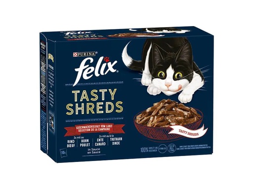 [90262184 1467580] Felix Nassfutter Tasty Shred Original mit Fleisch in Gelee, 10x80g