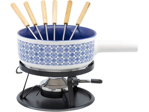 [90045448 1113248] Kadastar Käsefondue-Set Kacheln 9 Teile, Blau/Weiss