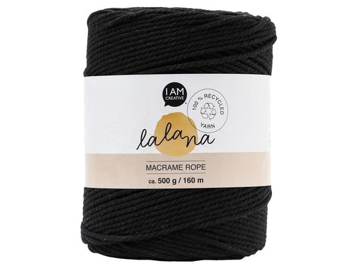[90262856 1462727] lalana Wolle Macrame rope 2 mm, 500 g, Schwarz