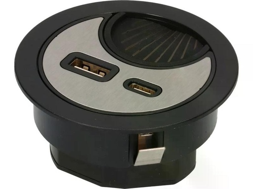 [90262977 1454115] Max Hauri USB-Ladesteckdose USB A+C mit Kabeldurchführung, Silber