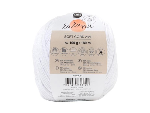 [90263026 1462741] lalana Wolle Soft Cord Ami 100 g, Weiss