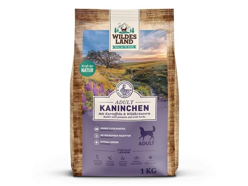 [90263244 1457819] Wildes Land Trockenfutter Dog Adult Kaninchen mit Kartoffeln, 1 kg