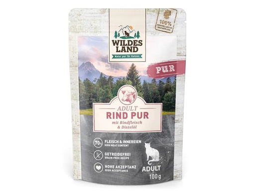 [90263281 1457821] Wildes Land Nassfutter Cat Adult Rind PUR mit Distelöl, 100 g