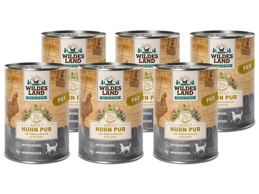 [90263285 1457848] Wildes Land Nassfutter Dog Adult Huhn PUR mit Distelöl, 6 x 400 g