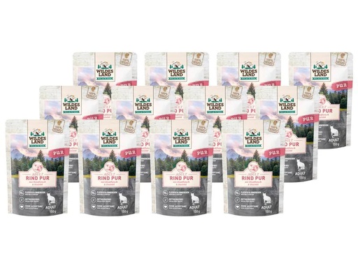 [90263306 1457850] Wildes Land Nassfutter Cat Adult Rind PUR mit Distelöl, 12 x 100 g