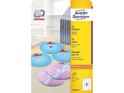[90004556 926322] Avery Zweckform CD-Etiketten L7676-25 Ø 117 mm