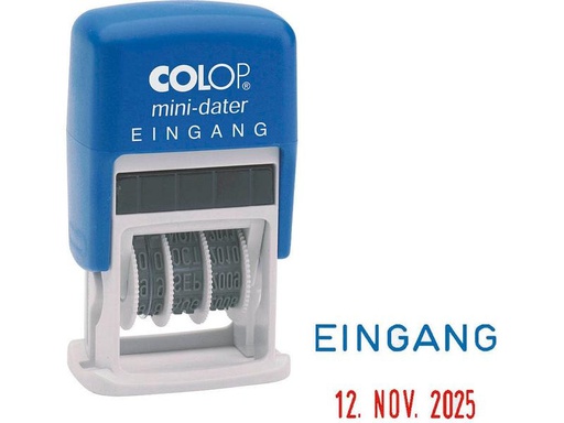 [90265901 1392103] Colop Wort- und Datumsstempel Mini-Dater Eingegangen, Blau