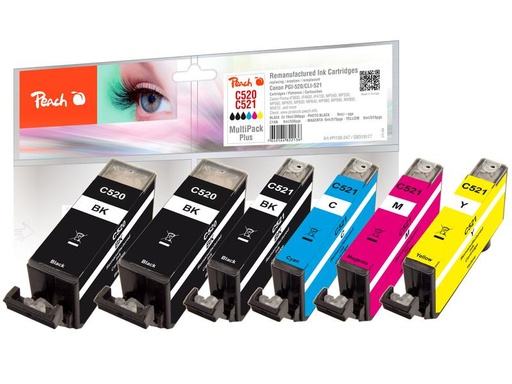 [90267171 1476249] Peach Tinte Canon PGI-520/CLI-521 Multi-Plus C, M, Y, 3x BK