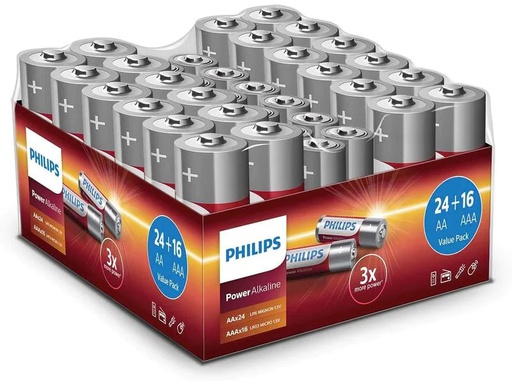[90267457 1476067] Philips Batterie Alkaline Pack 24x AA, 16x AAA 40 Stück