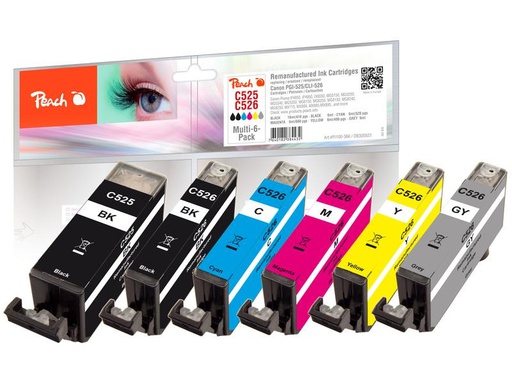 [90268250 1476253] Peach Tinte Canon PGI-525/CLI-526 Multi-6-Pack C, M, Y, BK