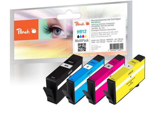 [90268307 1476283] Peach Tinte HP No. 912 Multi-Pack Black/Cyan/Magenta/Yellow