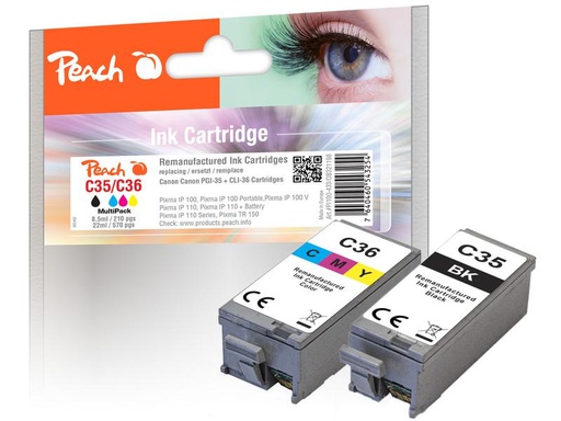 [90268512 1476247] Peach Tinte Canon PGI-35/CLI-36, Multi-Pack 1x BK, 1x CMY