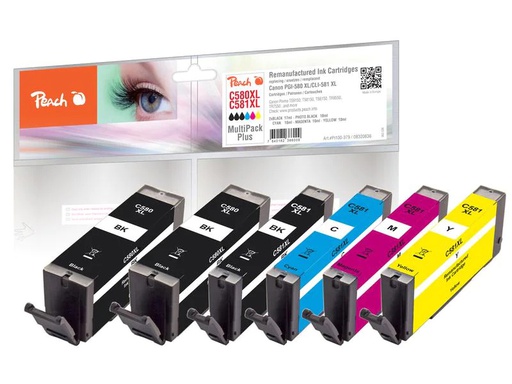 [90269184 1476261] Peach Tintenset Canon PGI-580XL / CLI-581XL 2x BK, 1x PBK, C, M, Y