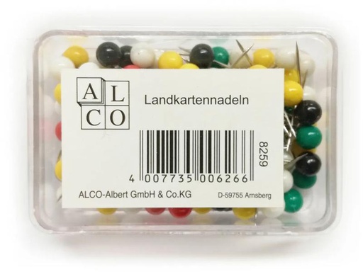[90269302 1401181] Alco Reissnägel Landkartennadeln Farbig, 100 Stück