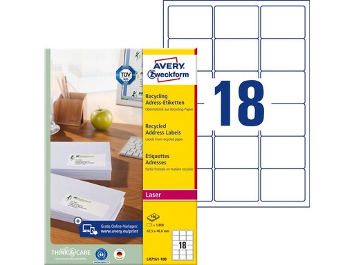 [90269505 1483527] Avery Zweckform Adressetiketten 63.5 x 46.6 mm, 100 Blatt