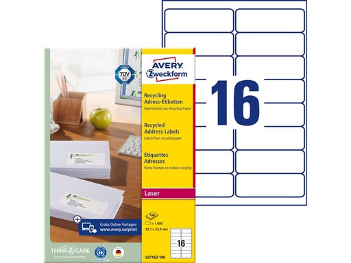 [90269537 1483528] Avery Zweckform Adressetiketten 99.1 x 33.9 mm, 100 Blatt