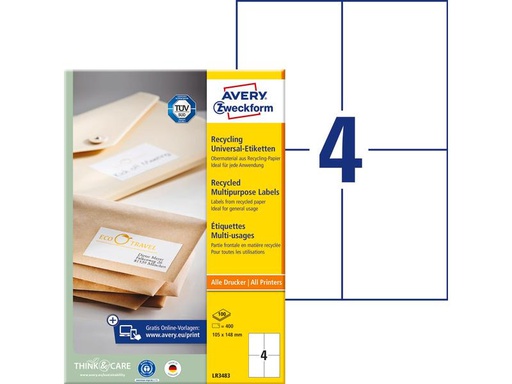 [90269568 1483510] Avery Zweckform Universal-Etiketten LR3483 105 x 148 mm, 100 Blatt
