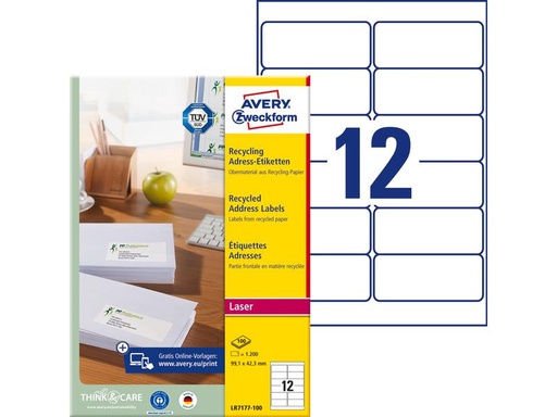 [90269578 1483530] Avery Zweckform Adressetiketten 99.1 x 42.3 mm, 100 Blatt