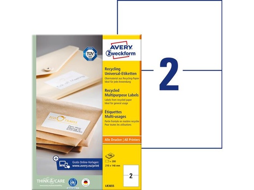 [90269579 1483511] Avery Zweckform Universal-Etiketten LR3655 210 x 148 mm, 100 Blatt