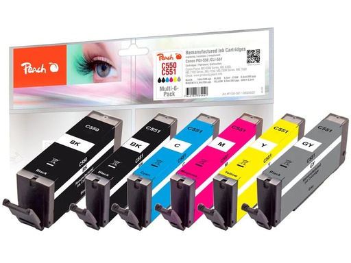 [90270043 1476255] Peach Tinte Canon PGI-550/CLI-551,Multi-6-Pack C, M, Y, BK