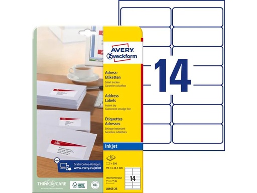 [90270069 1483537] Avery Zweckform Adressetiketten 99.1 x 38.1 mm, 25 Blatt