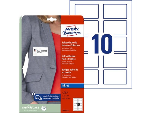 [90270086 1483593] Avery Zweckform Namensetiketten 80 x 50 mm, 20 Blatt