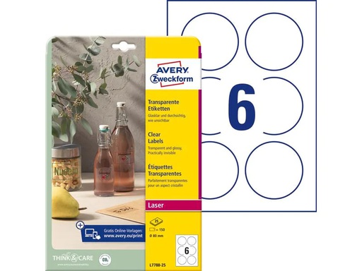 [90270179 1483564] Avery Zweckform Runde Etiketten Ø 80 mm, 25 Blatt