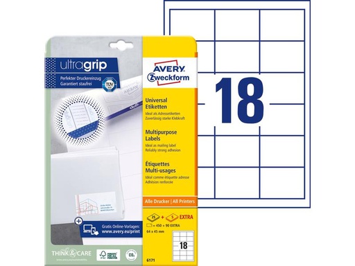 [90270374 1483515] Avery Zweckform Universal-Etiketten 6171 64x45 mm, 30 Blatt