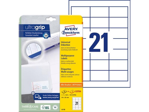[90270381 1483514] Avery Zweckform Universal-Etiketten 6170 64x36 mm, 30 Blatt