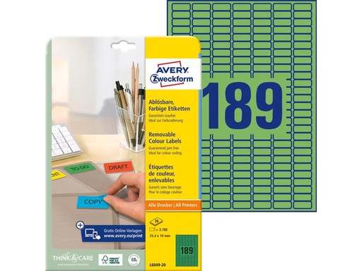 [90270392 1483545] Avery Zweckform Ordneretiketten 25.4 x 10 mm, 20 Blatt, Grün