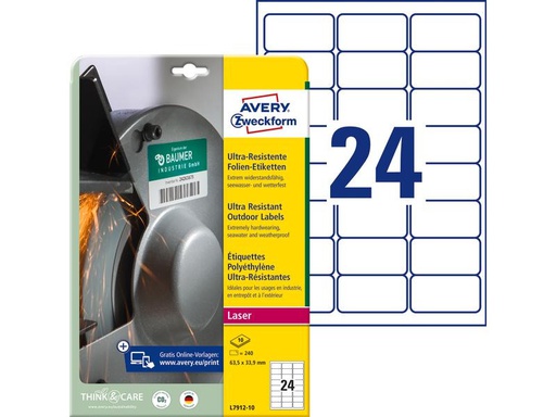 [90270432 1483580] Avery Zweckform Vielzweck-Etiketten ultra-resistent 63.5 x 33.9 mm, 10 Blatt