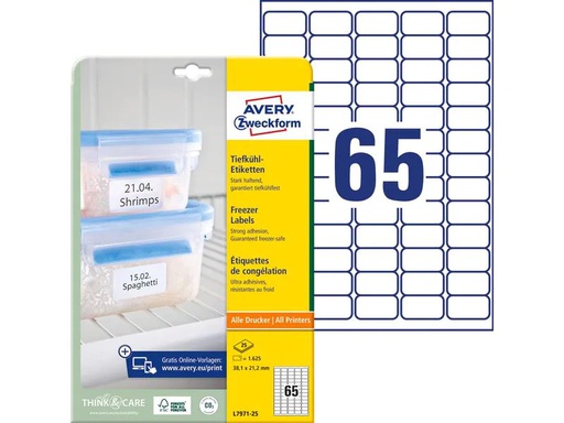 [90270443 1483587] Avery Zweckform Tiefkühletiketten 38.1 x 21.2 mm, 25 Blatt