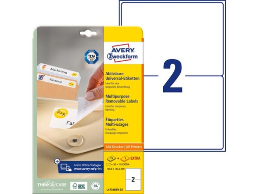 [90270604 1483522] Avery Zweckform Universal-Etiketten Stick + Lift 199.6 x 143.5 mm, 30 Blatt