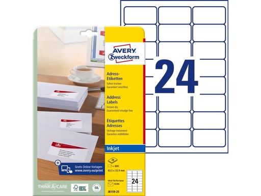 [90270610 1483535] Avery Zweckform Adressetiketten 63.5 x 33.9 mm, 25 Blatt
