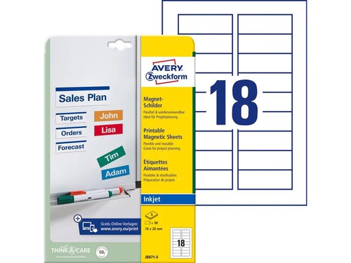 [90271330 1483588] Avery Zweckform Magnet-Schilder 78 x 28 mm, 5 Blatt