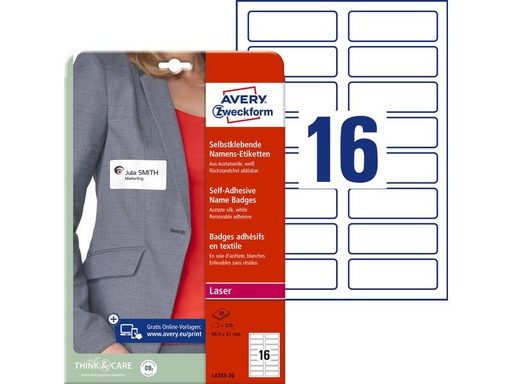 [90271352 1483590] Avery Zweckform Namensetiketten 88.9 x 31 mm, 20 Blatt