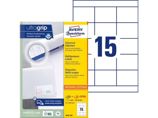 [90271377 1483517] Avery Zweckform Universal-Etiketten 3669 70 x 50.8 mm, 30 Blatt